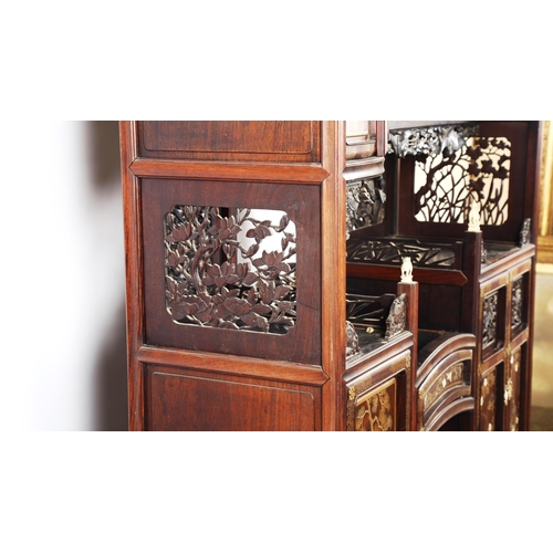 1150 - A superb quality Japanese Shibayama cabinet, Meiji Period circa late 19th century, the carved and pi... 