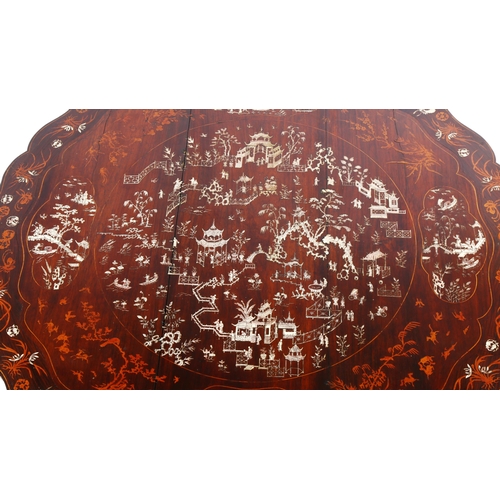 1152 - An impressive 19th century Chinese rosewood and ivory marquetry inlaid centre table, the top intrica... 