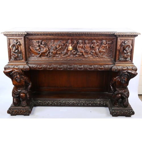 1239 - An impressive 19th century walnut Neo-Classical design break-front side cabinet, having a central fa... 