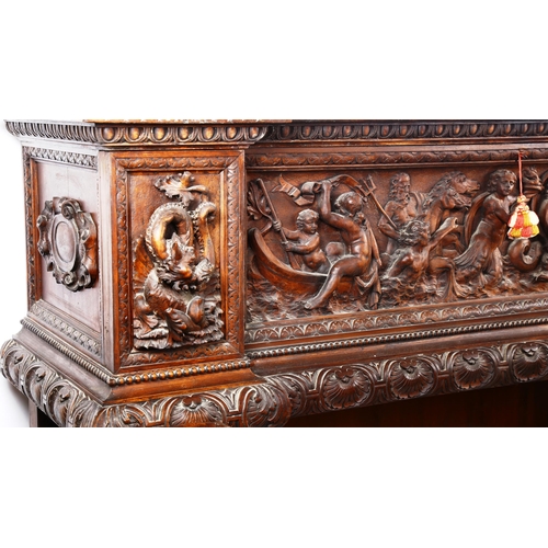 1239 - An impressive 19th century walnut Neo-Classical design break-front side cabinet, having a central fa... 