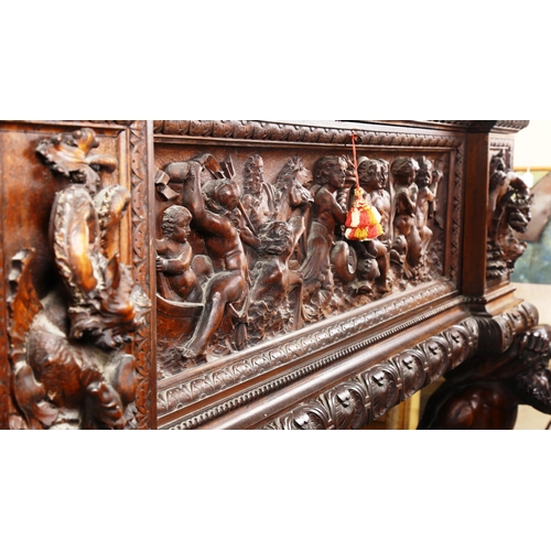 1239 - An impressive 19th century walnut Neo-Classical design break-front side cabinet, having a central fa... 