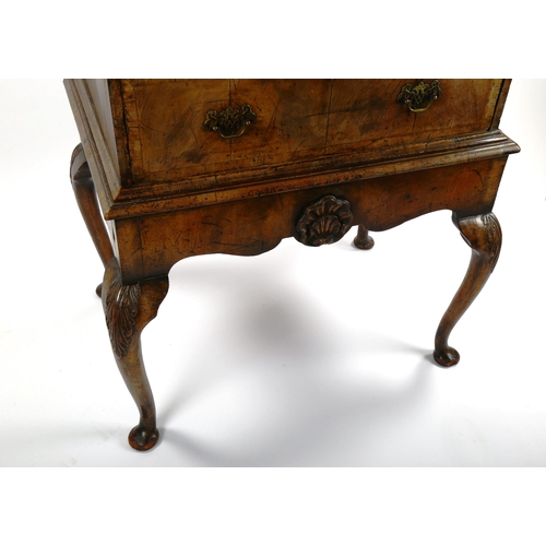 1242 - A George III chest on stand, with crossbanded drawer fronts, raised on carved cabriole legs, width 8... 