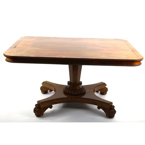 1247 - Gillows of Lancaster, 19th century rosewood dining table of rectangular form, brass inlaid and cross... 