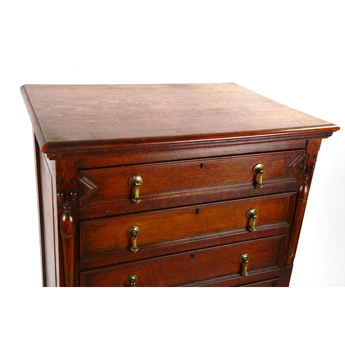 1397 - A narrow oak chest of 6 drawers, circa 1900, with panelled sides and moulded drawer fronts, width 69... 