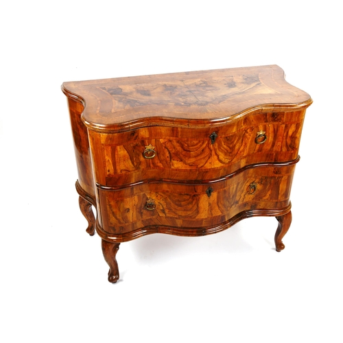 1414 - An 18th century French walnut serpentine-front 2-drawer commode, on cabriole legs, width 102cm, dept... 