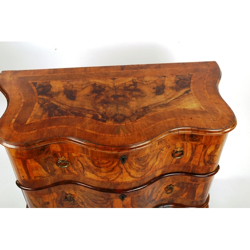 1414 - An 18th century French walnut serpentine-front 2-drawer commode, on cabriole legs, width 102cm, dept... 