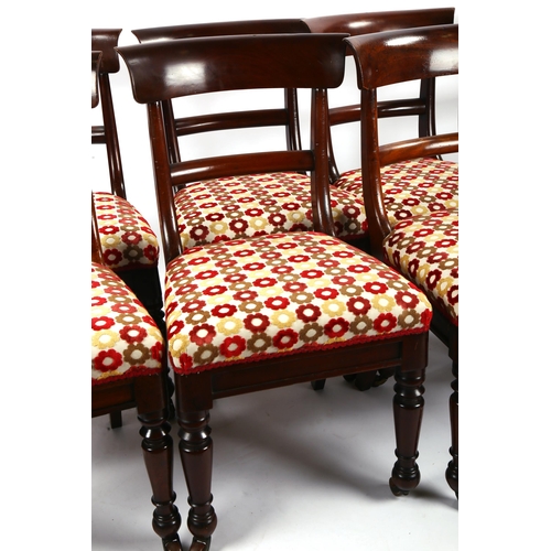 1421 - A set of 8 William IV mahogany dining chairs, with tablet top rails