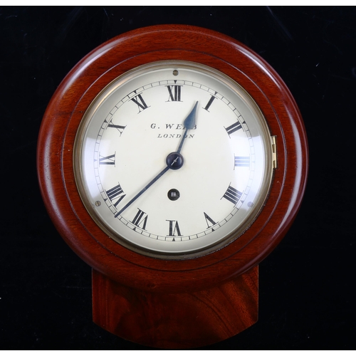 79P - A small mahogany circular drop dial 30-hour wall clock, dial signed G Webb of London, cream enamel d... 