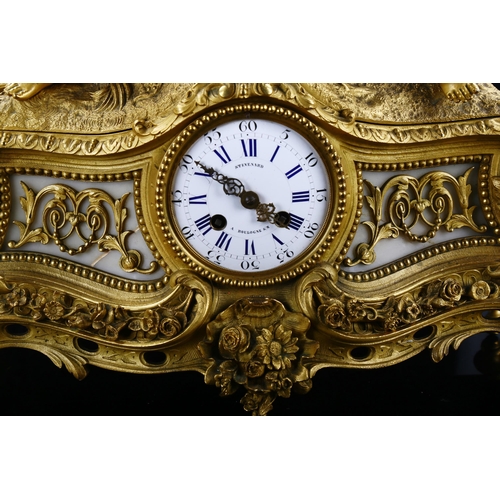 79S - A 19th century Rococo French gilt-bronze and marble figural 8-day mantel clock, by Stevenard of Boul... 