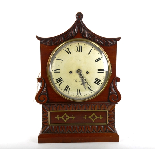 79T - A 19th century chinoiserie brass inlaid mahogany pagoda 8-day mantel clock, by Warre of Bristol, whi... 