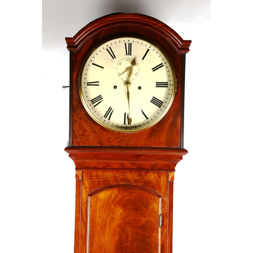 79U - A 19th century mahogany 8-day circular dial longcase clock, cream enamel dial with Roman numeral hou... 