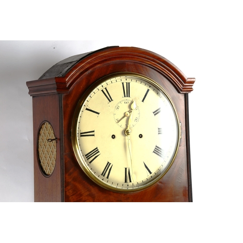 79U - A 19th century mahogany 8-day circular dial longcase clock, cream enamel dial with Roman numeral hou... 