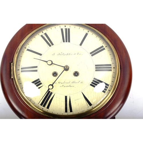 79V - A 19th century walnut and mahogany circular drop dial 8-day wall clock, by Fritschler & Co of London... 