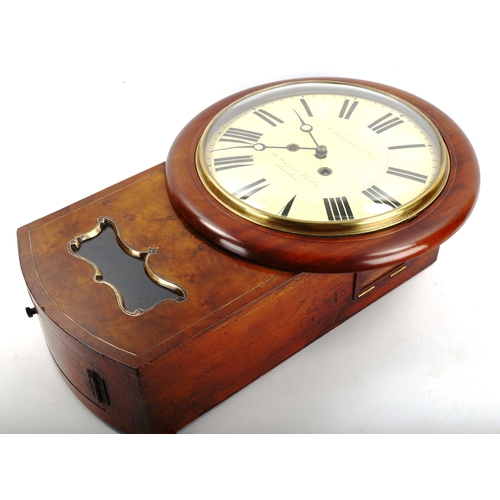 79V - A 19th century walnut and mahogany circular drop dial 8-day wall clock, by Fritschler & Co of London... 