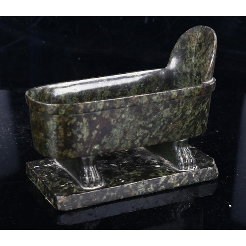 1001 - A Grand Tour or earlier carved serpentine Roman model bath with clawed feet, length 15cm