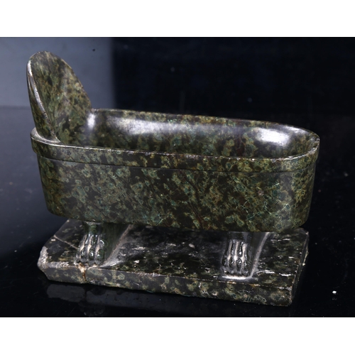 1001 - A Grand Tour or earlier carved serpentine Roman model bath with clawed feet, length 15cm