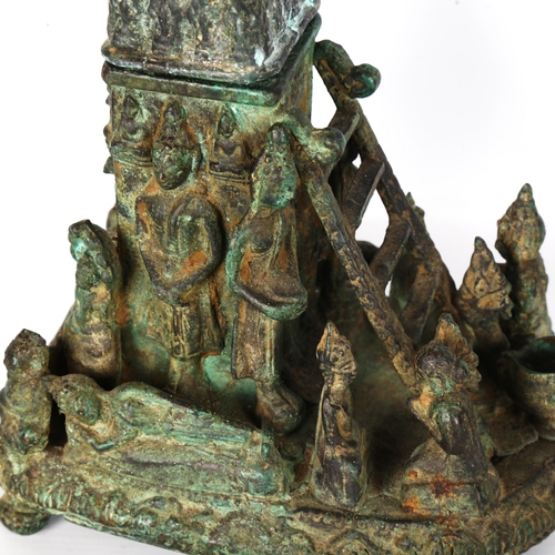 1002 - Thai verdigris bronze offertory shrine, circa 18th century, Ayuttmiya Kingdom (1351 - 1767), with de... 