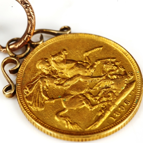 117 - A Victoria 1896 gold full sovereign coin, Old Head, Melbourne Mint, on pendant mount, 8.8g