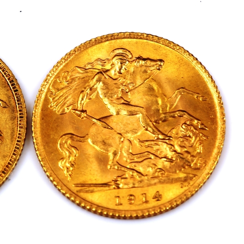 120 - 3 gold half sovereign coins, comprising Victoria 1897, Edward VII 1905, and George V 1914, 11.9g tot... 