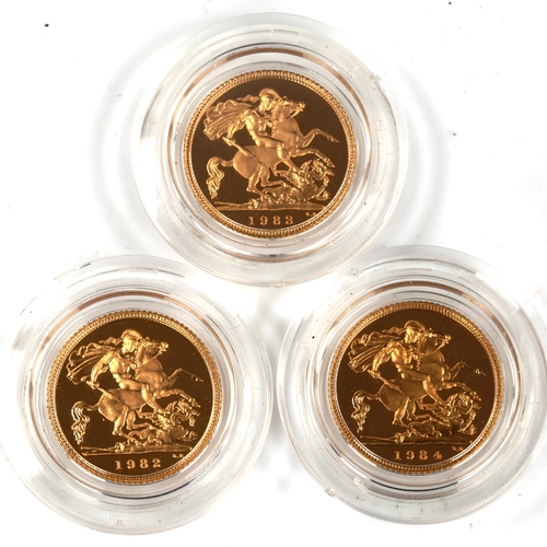 126 - 3 cased Elizabeth II gold half sovereign coins, comprising 1982, 1983, and 1984 (3)