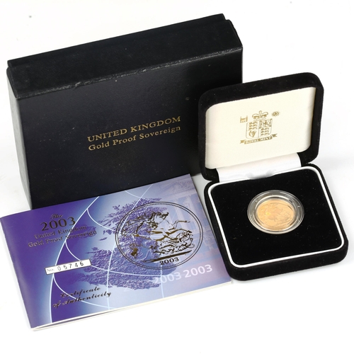 131 - An Elizabeth II 2003 gold proof full sovereign coin, limited edition no. 5746, 7.9g, boxed with cert... 