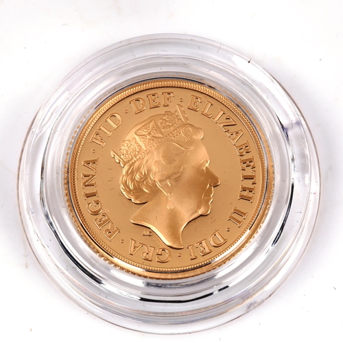 134 - An Elizabeth II 2019 Royal Mint gold proof full sovereign coin, limited edition no. 748 of 9500, cas... 