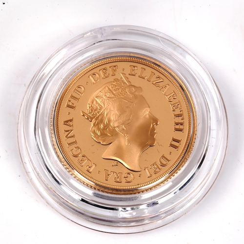 135 - An Elizabeth II 2019 Royal Mint gold proof full sovereign coin, limited edition no. 750 of 9500, cas... 