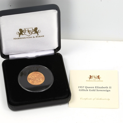 136 - An Elizabeth II 1957 Gillick gold uncirculated full sovereign coin, boxed with certificate of authen... 