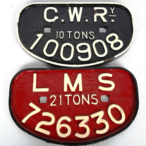 1538 - 2 original cast-iron railway engine identification plates for Great Western Railway 100908, and LMS ... 