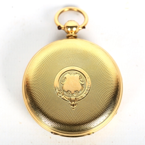 69A - An early 20th century 18ct gold open-face key-wind pocket watch, white enamel dial with Roman numera... 