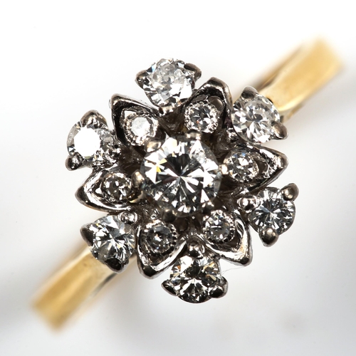 185 - An 18ct gold diamond cluster flowerhead ring, set with modern round brilliant and single-cut diamond... 