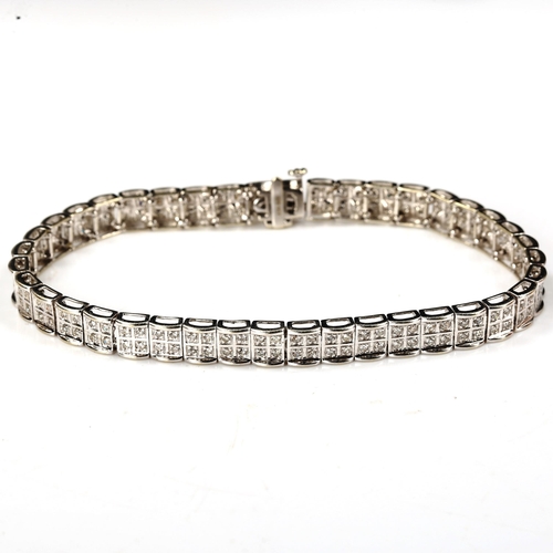 188 - A modern 9ct white gold double-lined diamond tennis bracelet, set with single-cut diamonds, total di... 