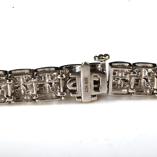 188 - A modern 9ct white gold double-lined diamond tennis bracelet, set with single-cut diamonds, total di... 