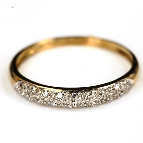 192 - A modern 9ct gold diamond cluster half eternity ring, setting height 3.4mm, size T, 1.6g