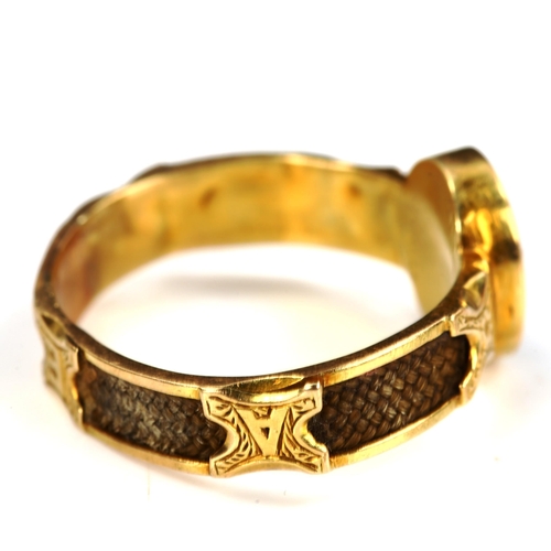 194 - A Victorian 15ct gold split pearl and black enamel cross memorial ring, with engraved floral shoulde... 