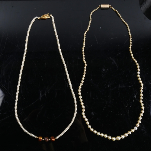 200 - 2 graduated single-strand pearl necklaces, lengths 44cm and 48cm, 18.7g total (2)