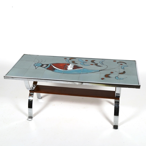 1815 - A Mid-Century tile-top coffee table, with steel frame,  106 x 46 x height 46cm.