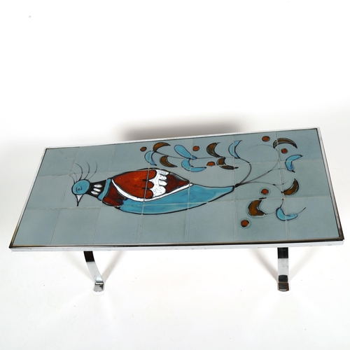 1815 - A Mid-Century tile-top coffee table, with steel frame,  106 x 46 x height 46cm.