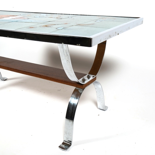 1815 - A Mid-Century tile-top coffee table, with steel frame,  106 x 46 x height 46cm.