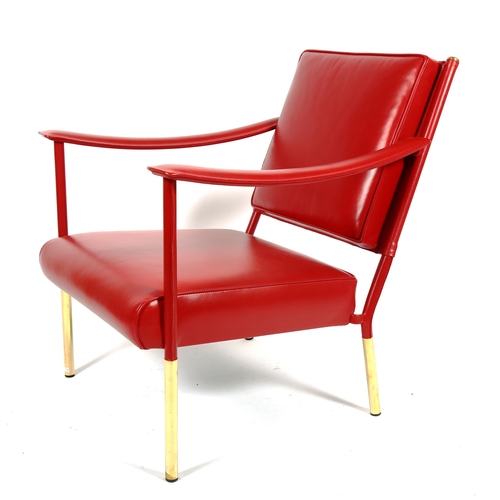 1816 - SOANE BRITAIN, a red leather Crillon lounge chair on brass legs in the manner of Jacques Adnet, heig... 