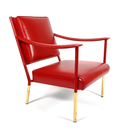 1817 - SOANE BRITAIN, a red leather Crillon lounge chair on brass legs in the manner of Jacques Adnet, heig... 