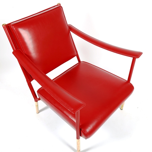 1817 - SOANE BRITAIN, a red leather Crillon lounge chair on brass legs in the manner of Jacques Adnet, heig... 