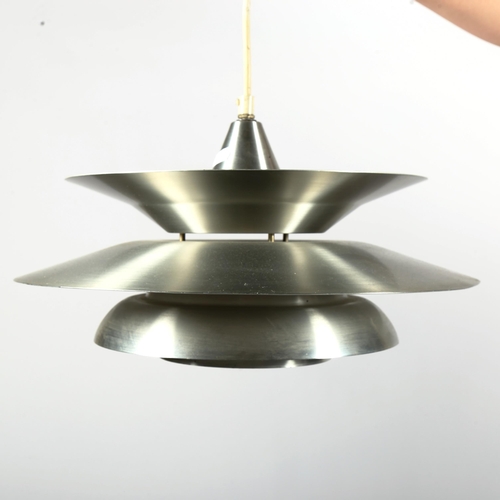 1820 - A 1970s' Danish aluminium pendant lamp in the manner of Poul Henningsen with brushed metal and white... 