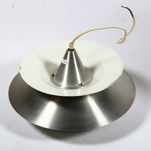 1820 - A 1970s' Danish aluminium pendant lamp in the manner of Poul Henningsen with brushed metal and white... 