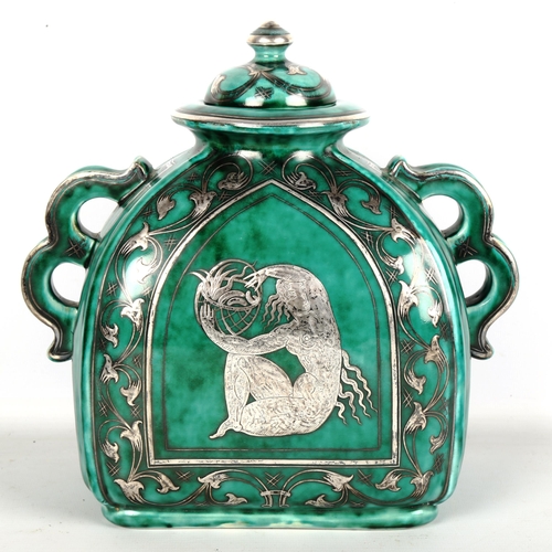 1828 - WILHELM KAGE for Gustavsberg, an Argenta lidded urn, with silver reverse panel decoration, makers ma... 