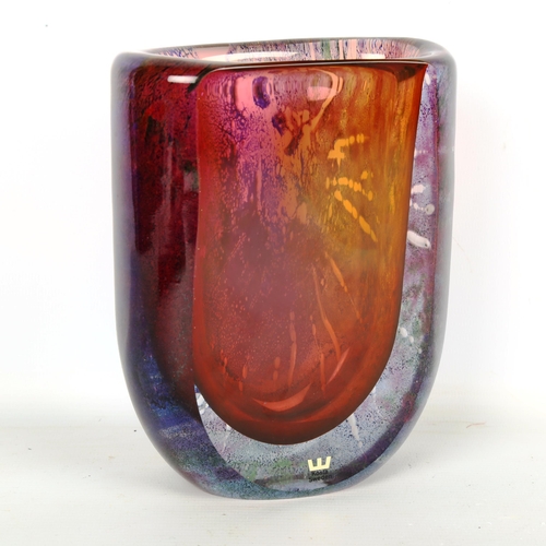 1829 - GORAN WARFF for Kosta, a red sommerso glass vase with oxidised abstract pattern, designed 1972, sign... 