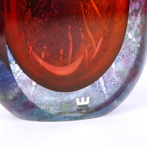 1829 - GORAN WARFF for Kosta, a red sommerso glass vase with oxidised abstract pattern, designed 1972, sign... 