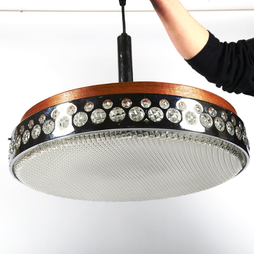 1841 - A Mid-Century ceiling pendant light, with crsyaline plastic shade and 3 bulb fitting, diameter 44cm