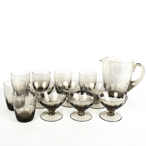 1843 - A WHITEFRIARS Glass water set of 6 glasses and jug, together with 6 Whitefriars sundae glasses, in o... 