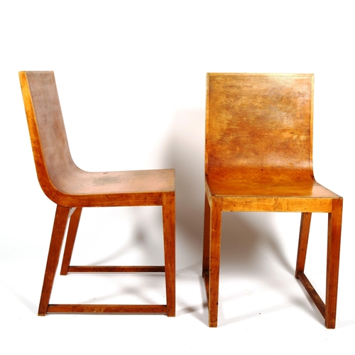 1845 - A pair of 1930s' KERAVA birch, bent plywood chairs, with makers labels, height 83cm